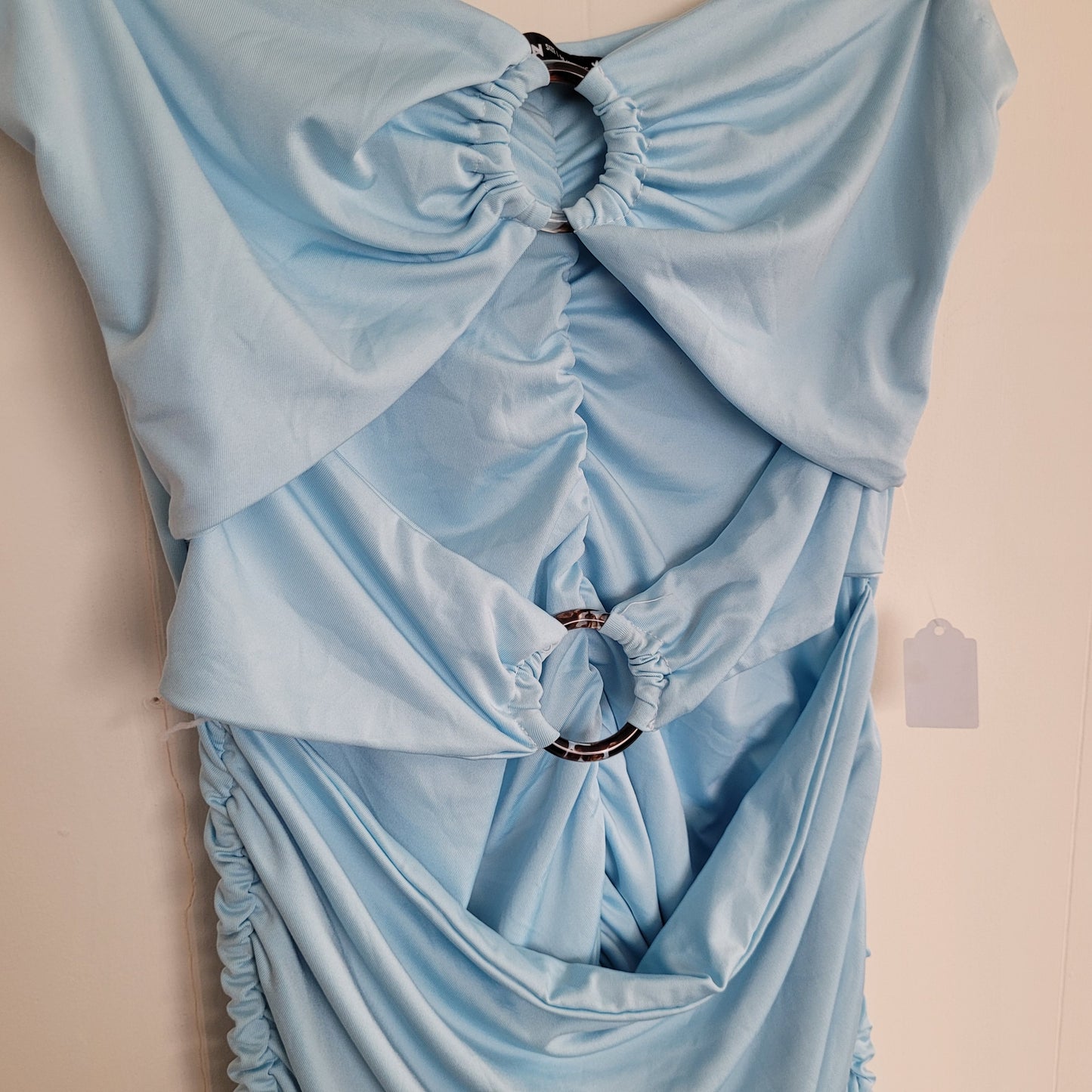 Baby Blue Ruched Cutout Mini Dress (Medium)
