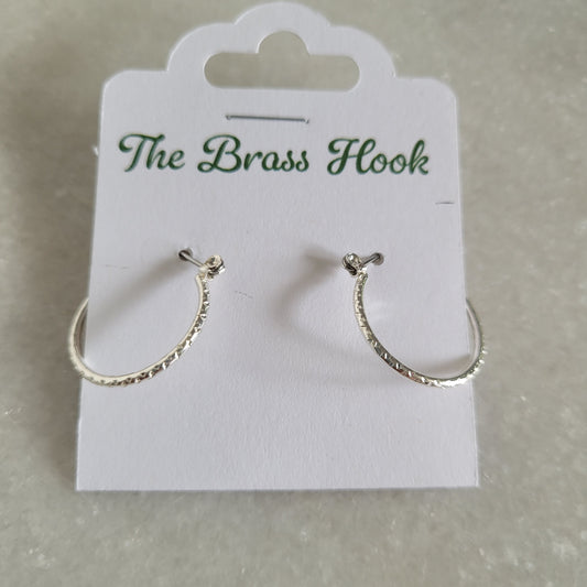 Silver-Tone Textured Hoop Earrings