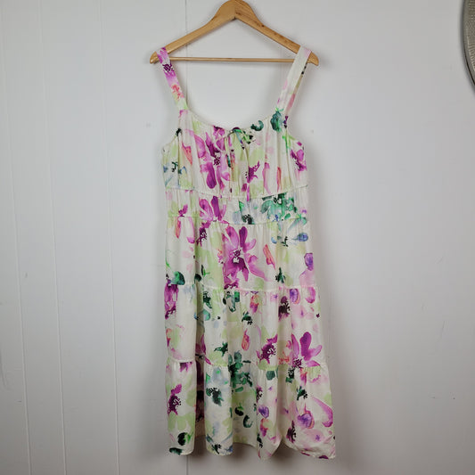 Watercolour Floral Tiered Midi Dress - BB Dakota (XL)