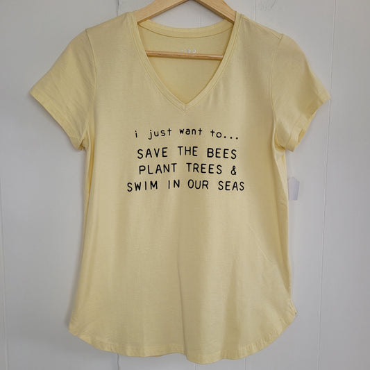 Yellow “Save the Bees” Graphic Tee - Cleo (Size Small)