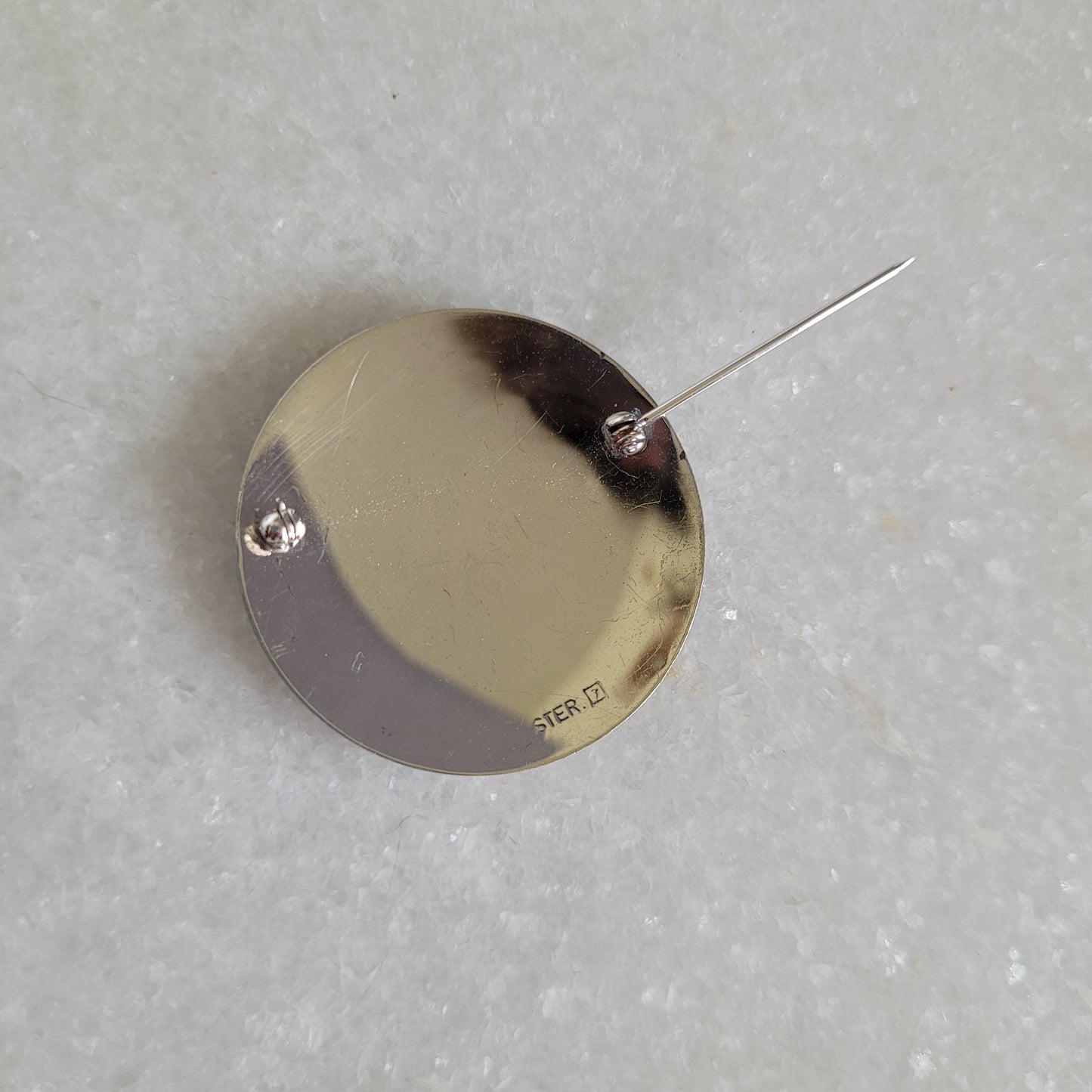 Vintage Sterling Silver Engraved Round Brooch