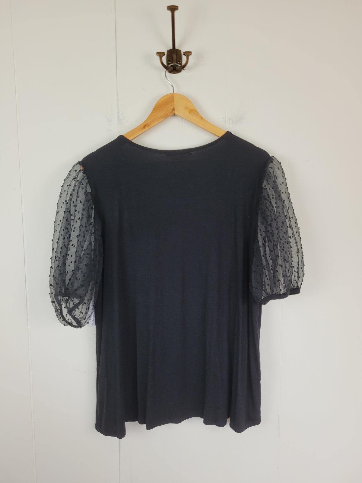 Kim & Cami 1X Black Sheer Swiss Dot Puff Sleeve Top