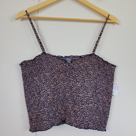Navy Floral Smocked Cropped Tank Top - Aerie (XL)