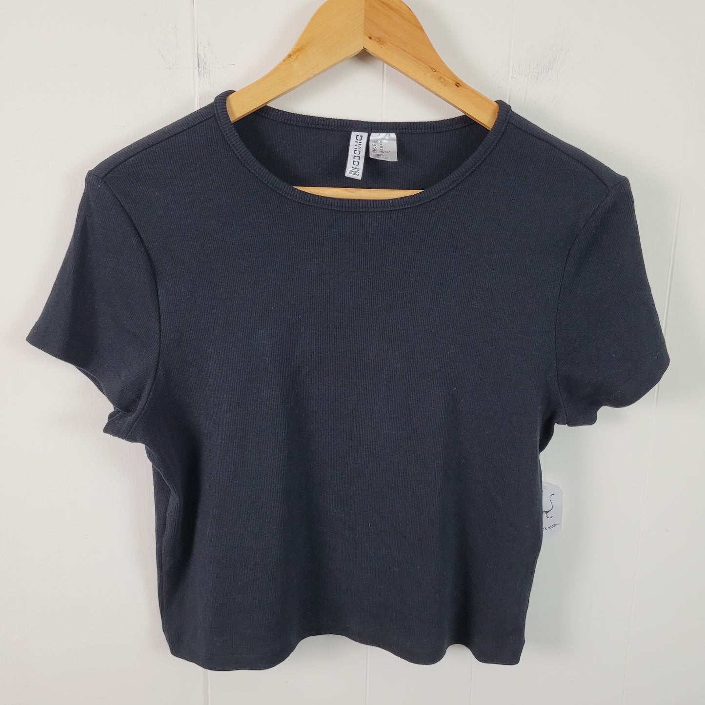 Black Ribbed Cropped T-Shirt - Divided by H&M (XL)