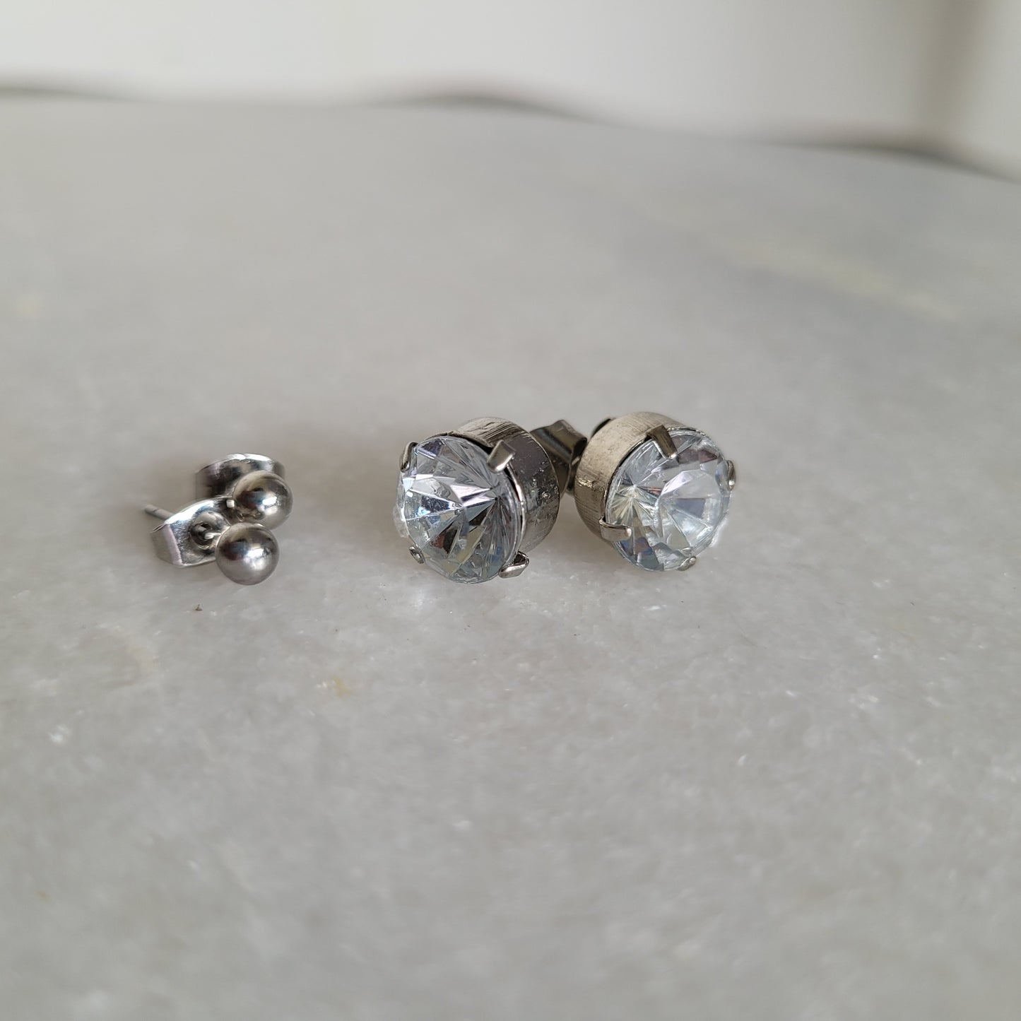 2 Pair Silver-Tone Ball & Clear Crystal Stud Earring Set