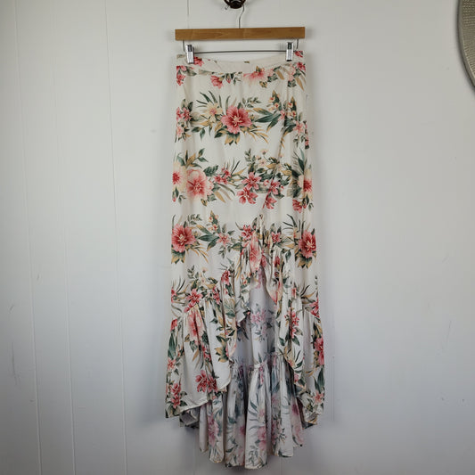 Cream Floral High-Low Maxi Skirt - American Eagle (M)