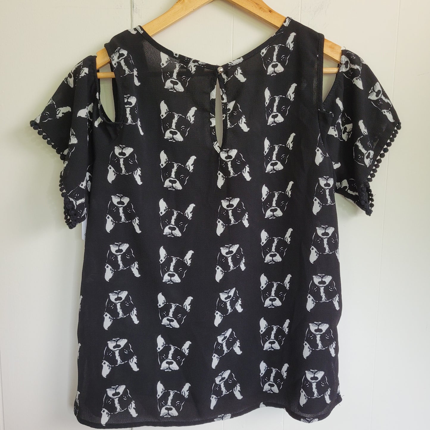French Bulldog Cold Shoulder Blouse - Lily White (Large)