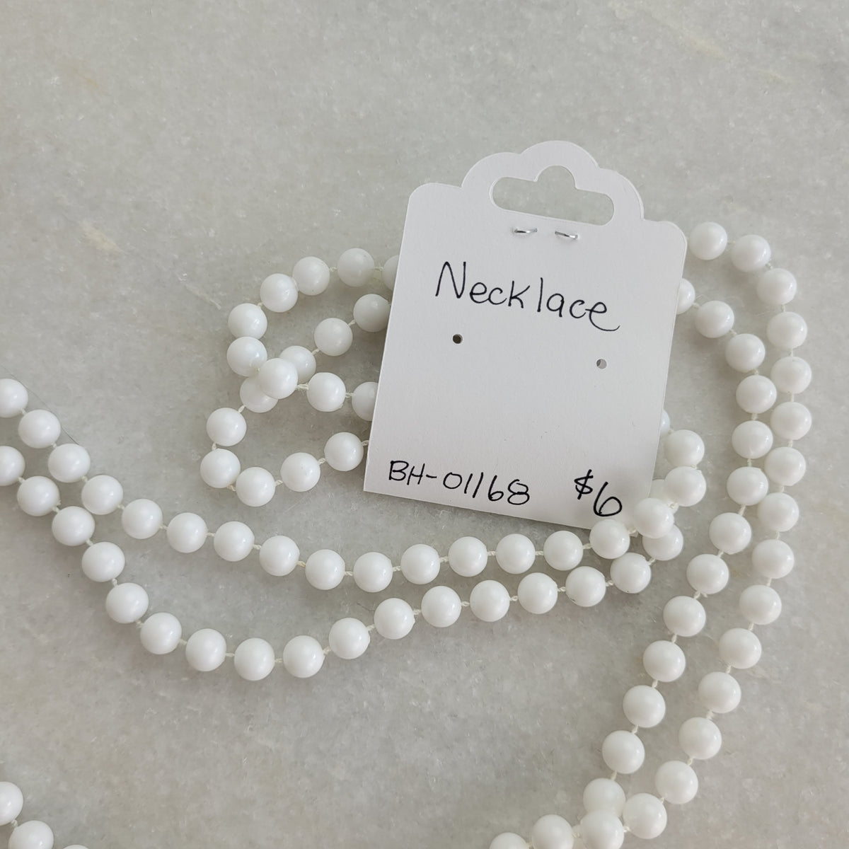 Long White Beaded Necklace