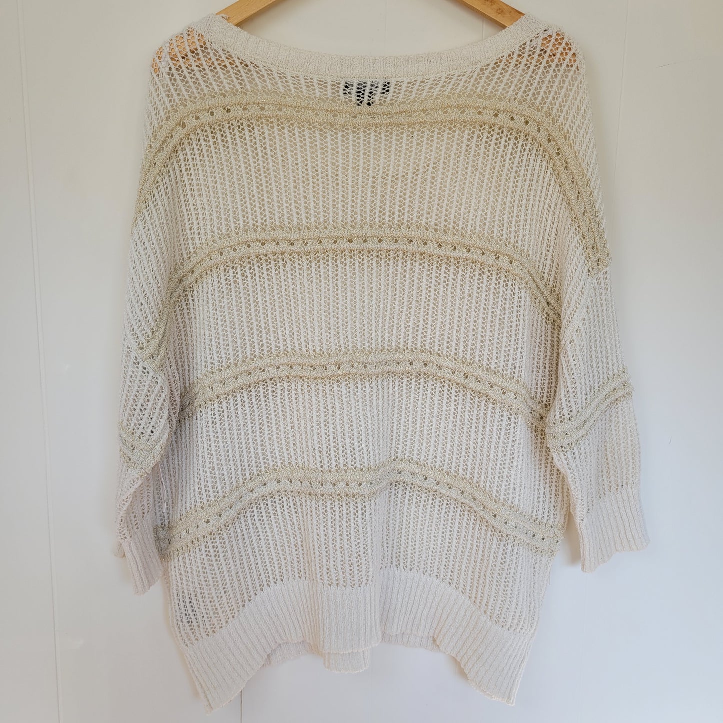 Cream Open Knit Metallic Stripe Sweater - Le Château (XXL)