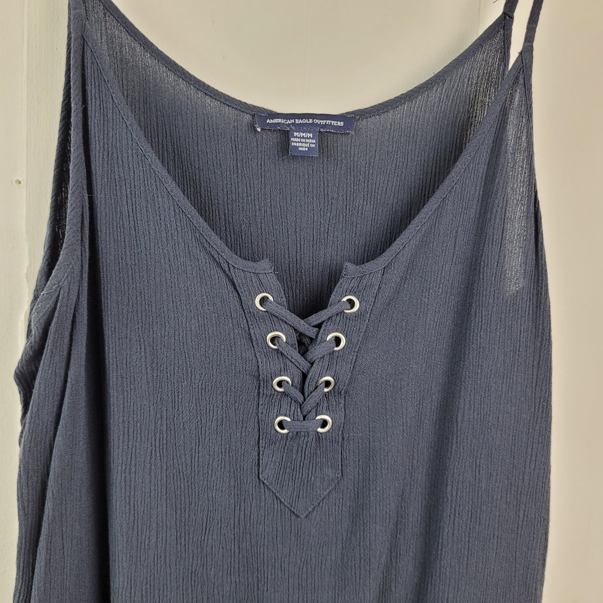 Navy Lace-Up Peplum Tank Top - American Eagle (Size M)