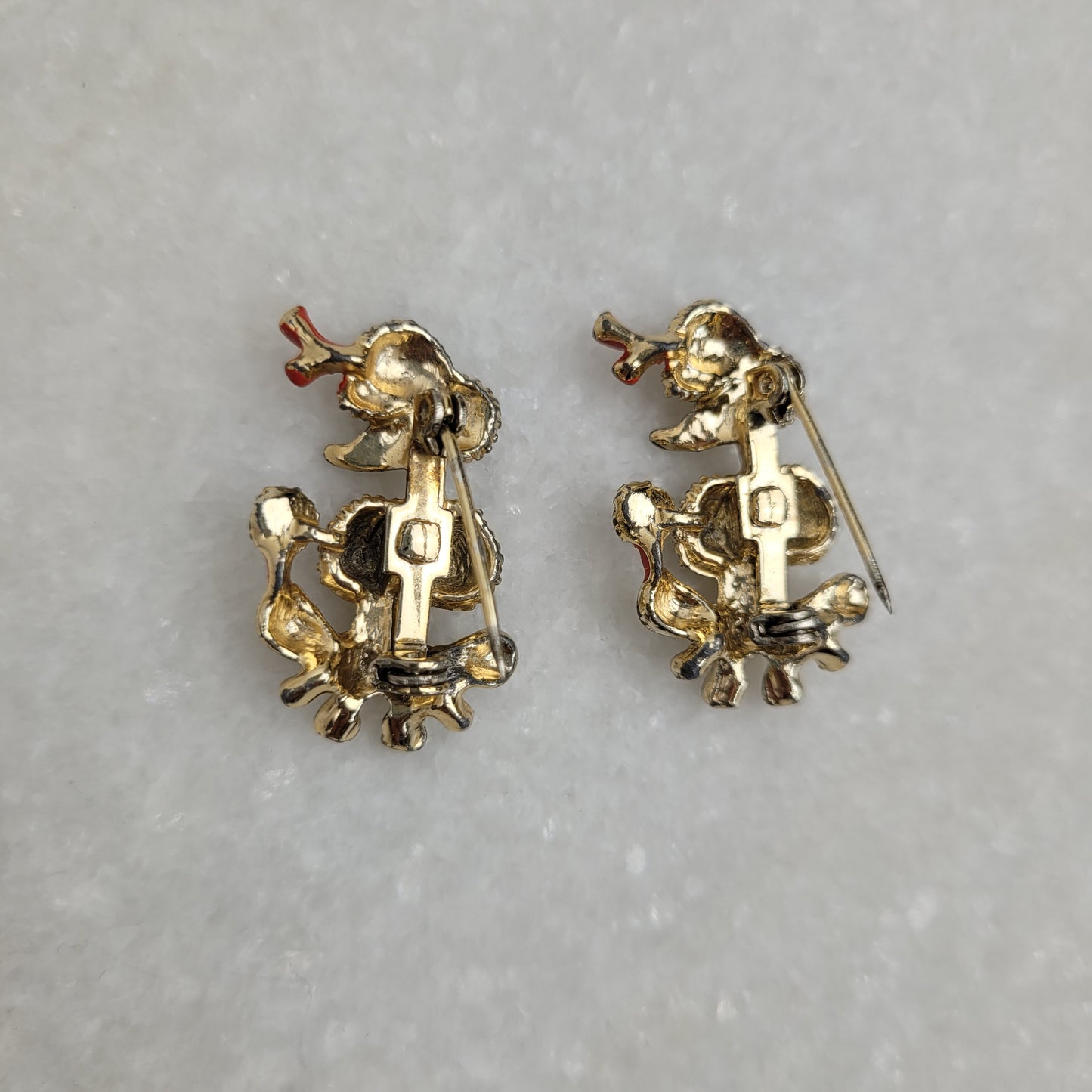 Vintage Gold Tone Poodle Dog Brooch Pin Set
