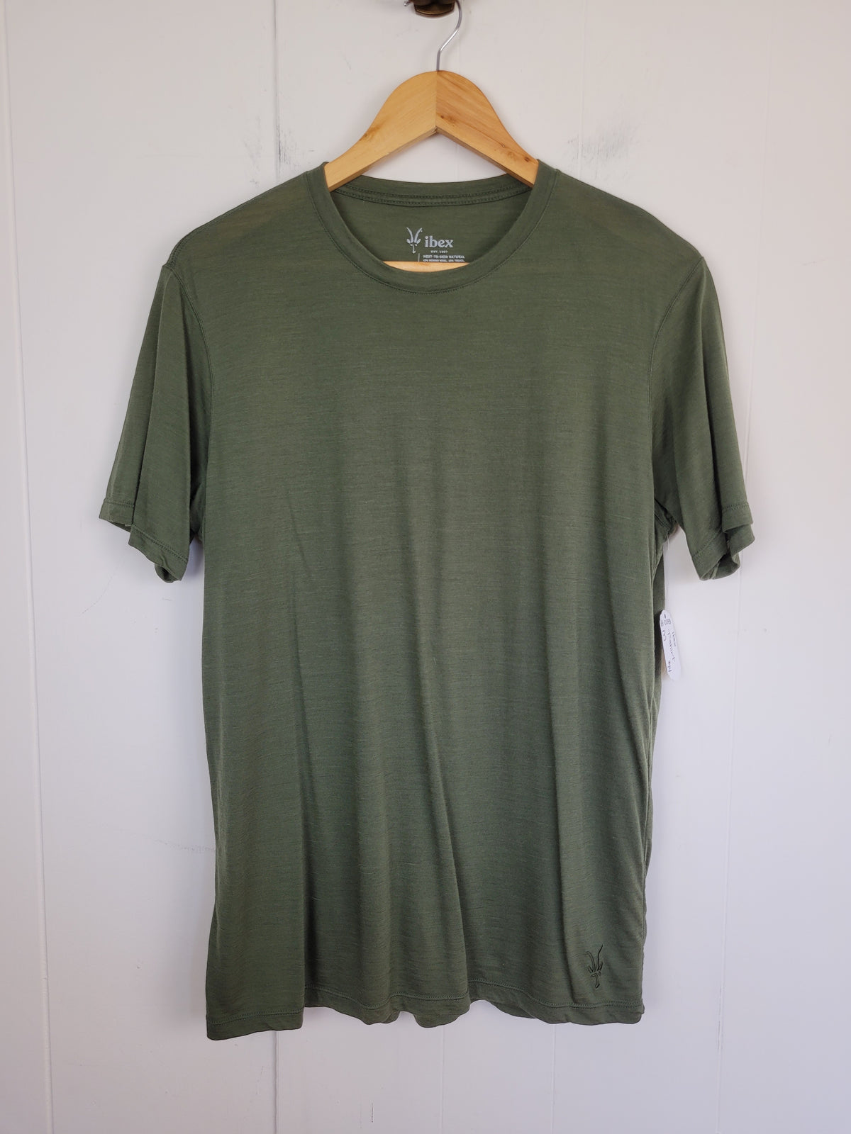 Ibex Mens Medium Olive Green Merino Wool Blend T-Shirt