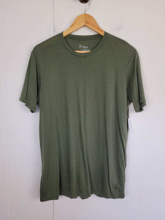 Ibex Mens Medium Olive Green Merino Wool Blend T-Shirt
