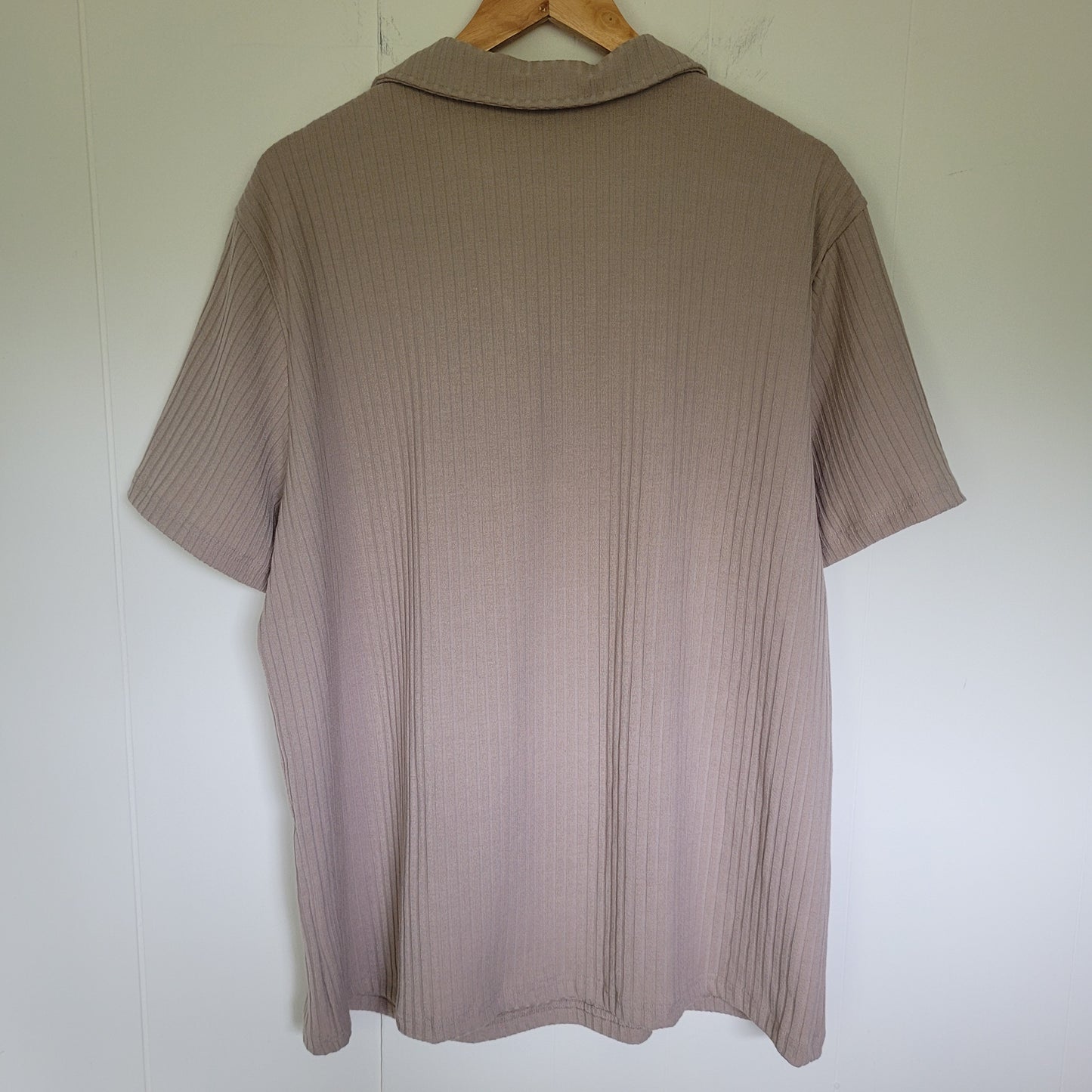 Taupe Ribbed Collared Top - SHEIN (Size 1XL)