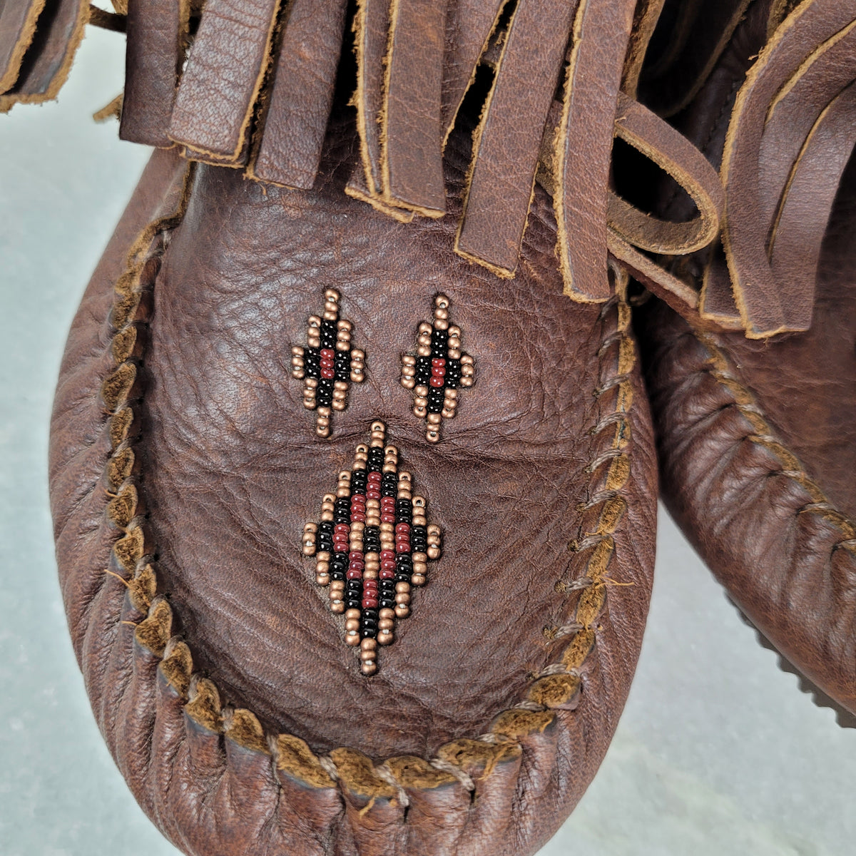 Brown Leather Fringe Ankle Moccasin Boots - Manitobah Mukluks (Size L11/M9)