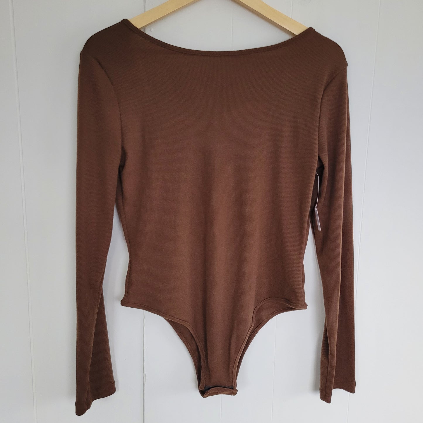 Brown Ribbed Open Back Long Sleeve Bodysuit - Unbranded (Large)