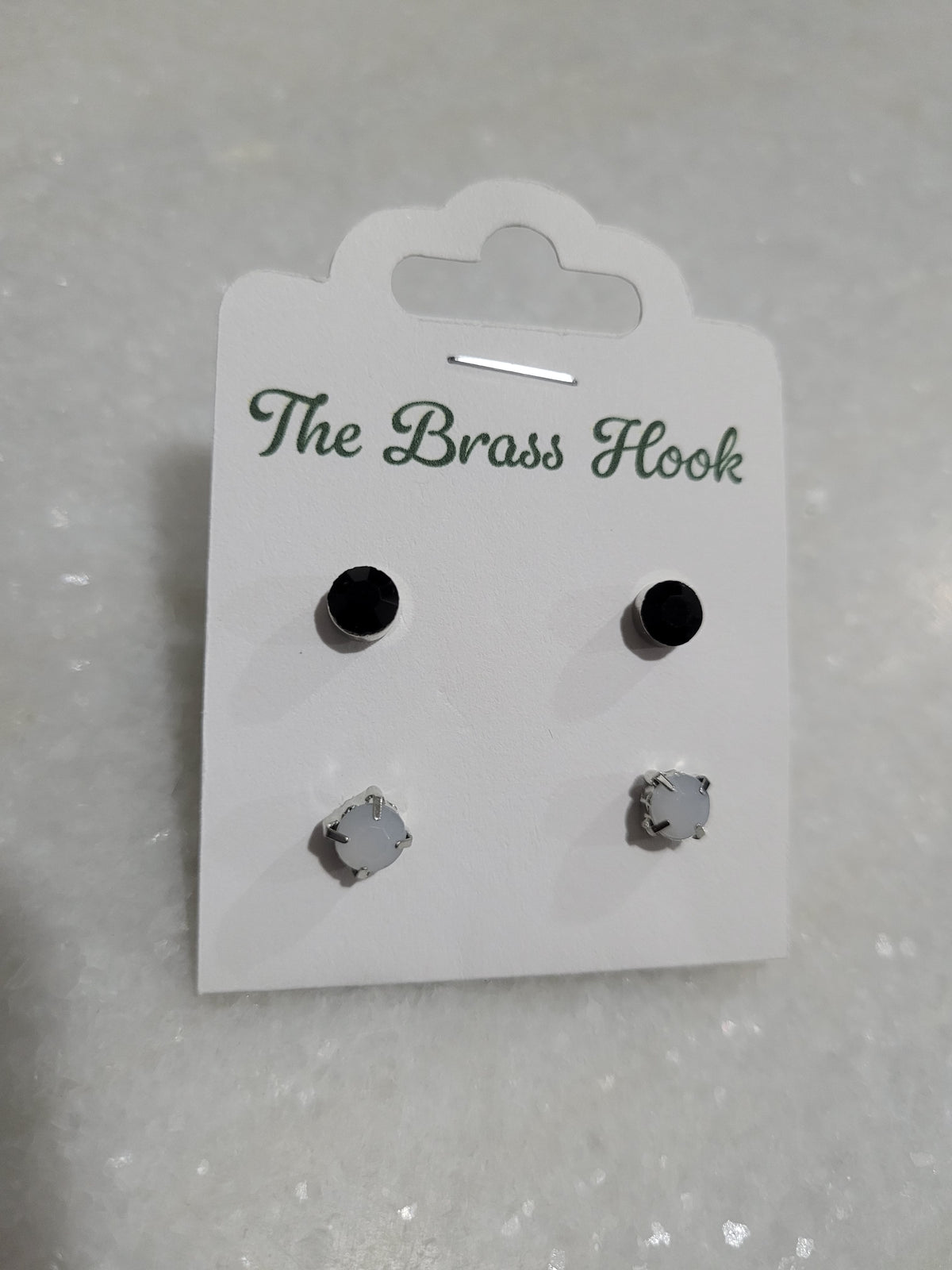 2-Pair Black & Grey Faceted Stud Earrings