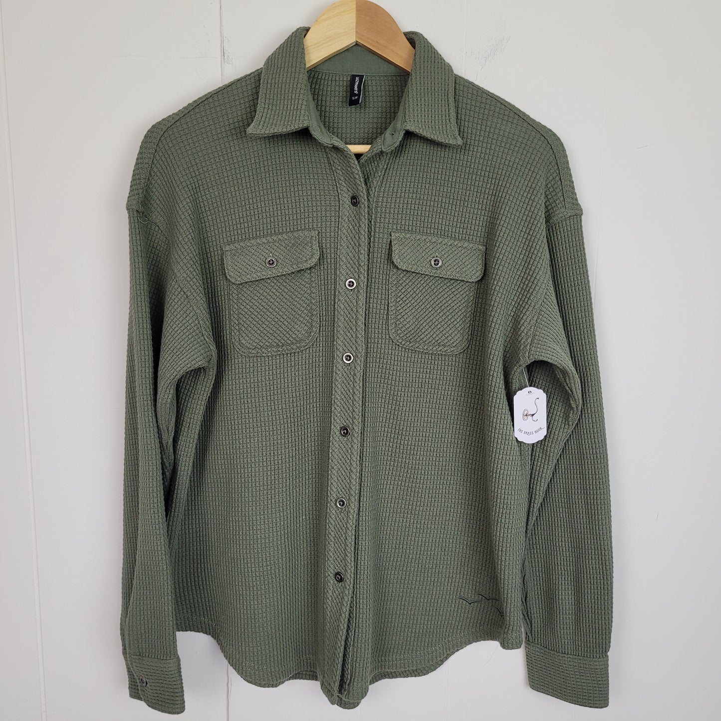 Olive Waffle Knit Shacket - Lazypants (Small)