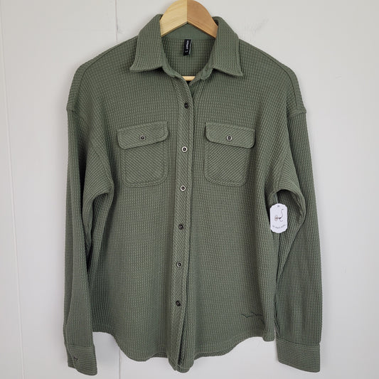 Olive Waffle Knit Shacket - Lazypants (Small)