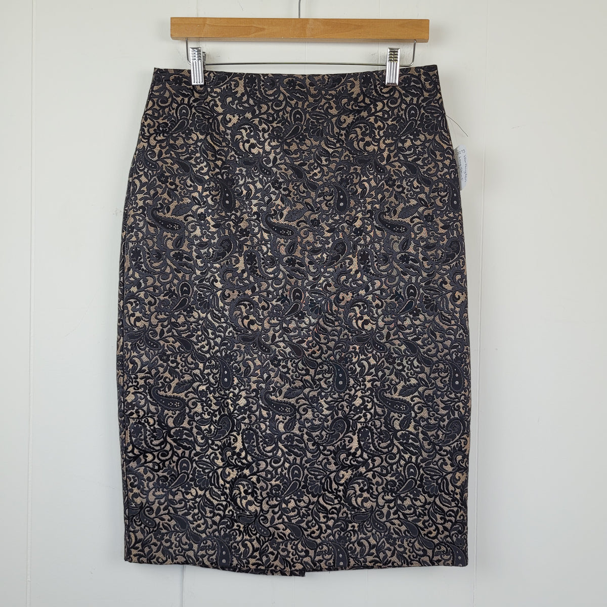 Black & Gold Paisley Jacquard Pencil Skirt - Worthington (Size 10)
