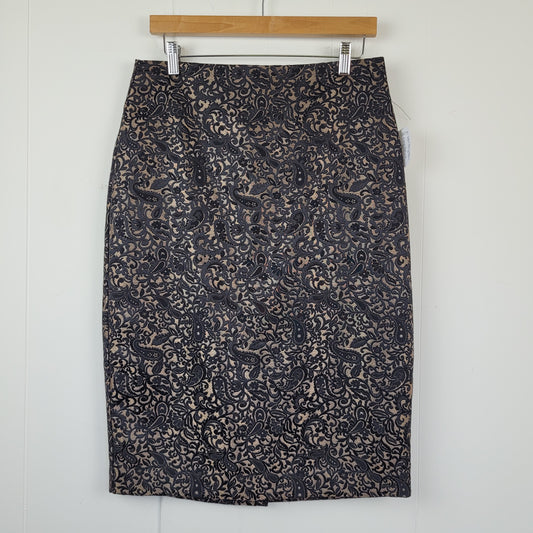 Black & Gold Paisley Jacquard Pencil Skirt - Worthington (Size 10)
