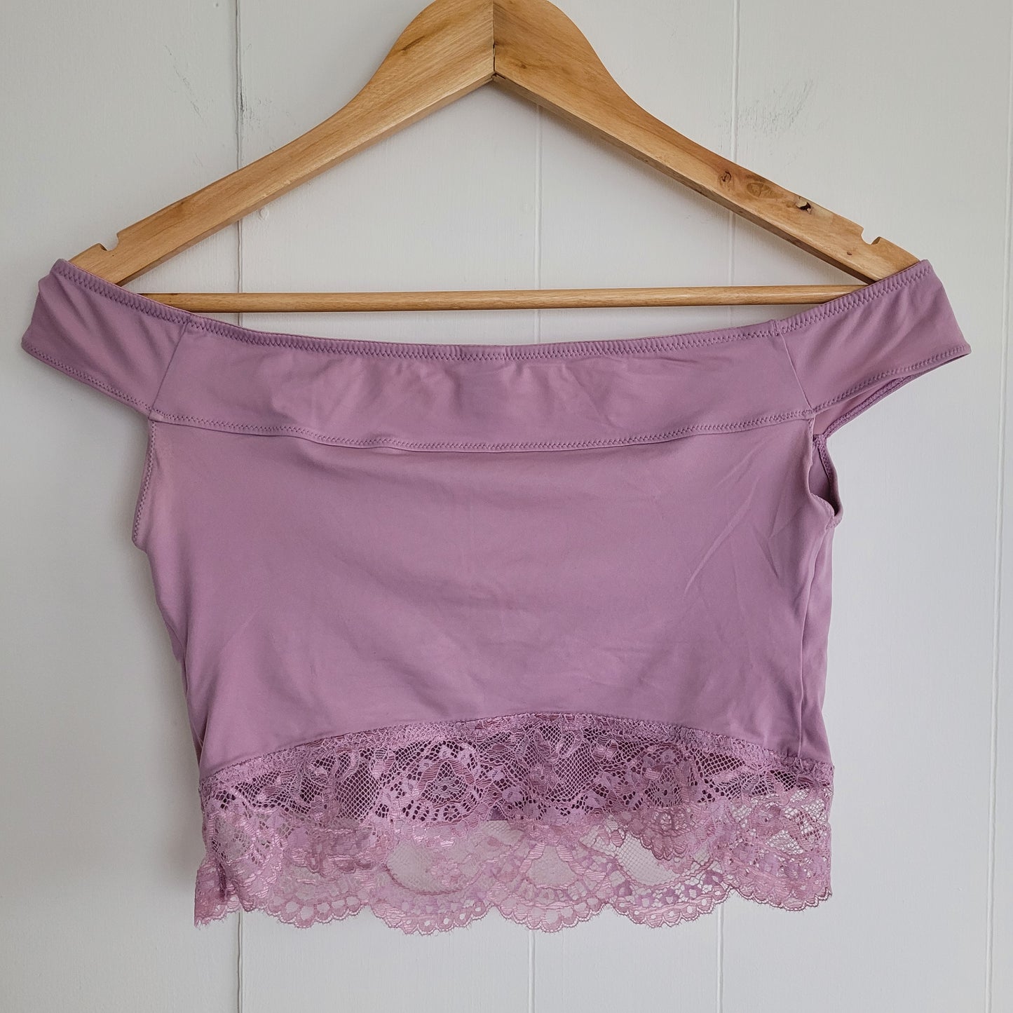Pink Off Shoulder Crop Top Lace Trim - La Senza (Medium)