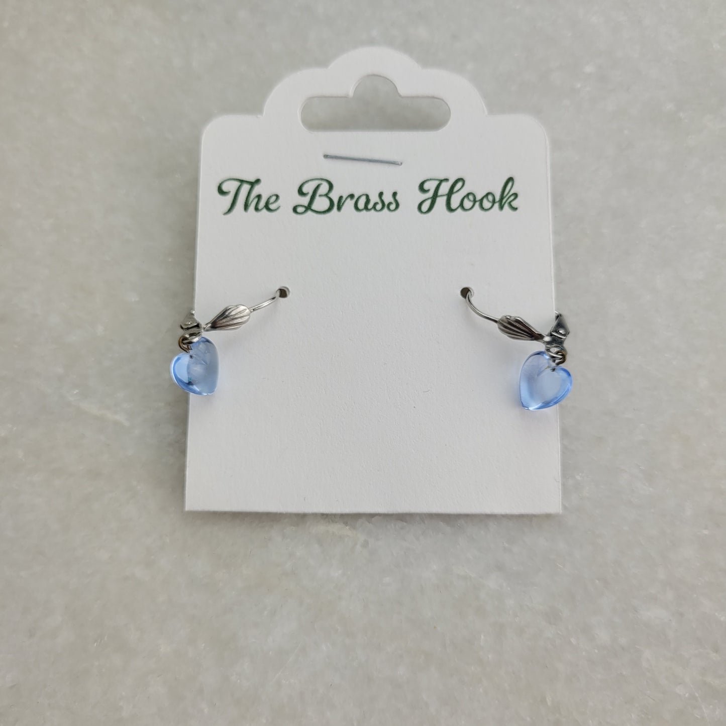 Blue Heart Dangle Leverback Earrings