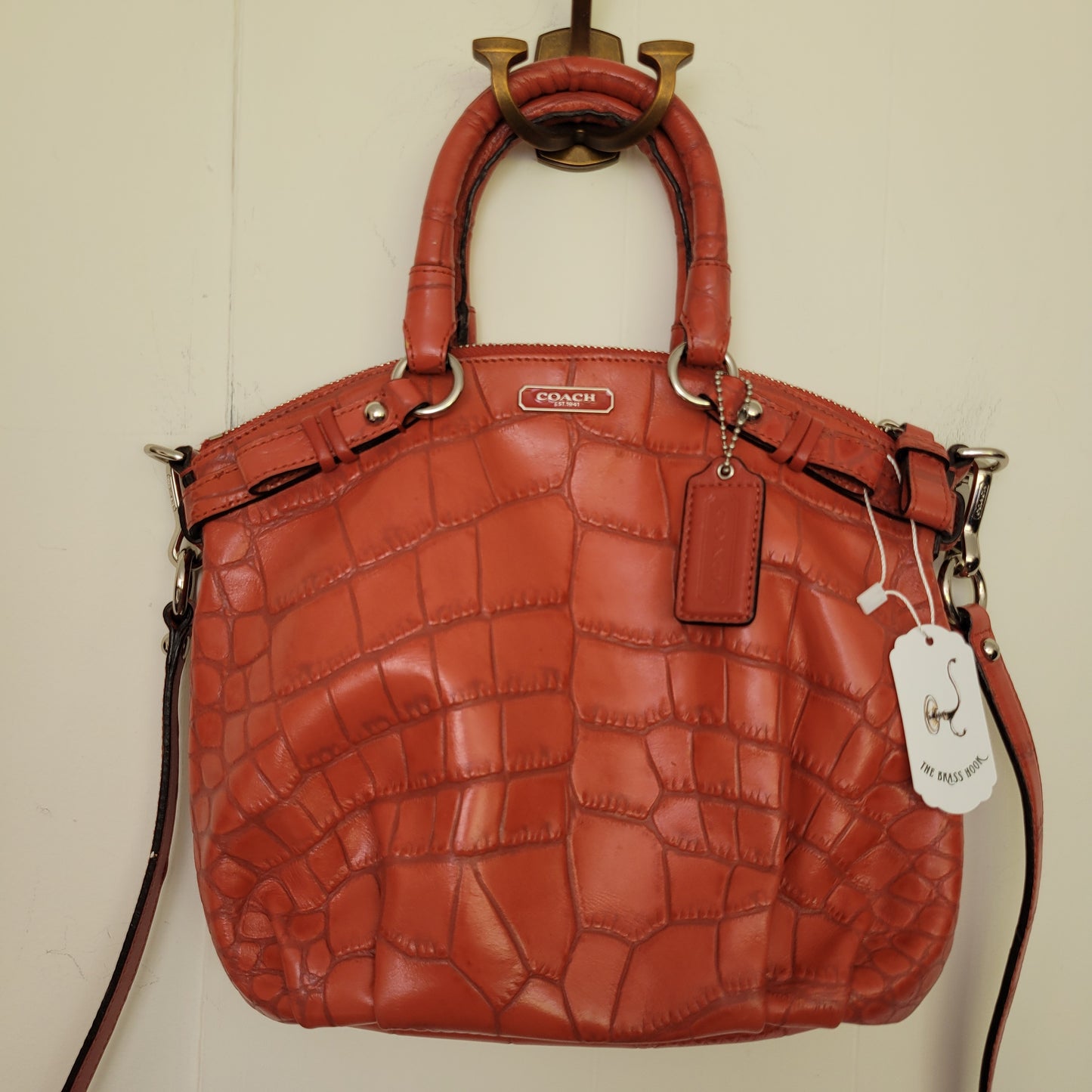 Coral Orange Madison Embossed Leather Satchel - Coach