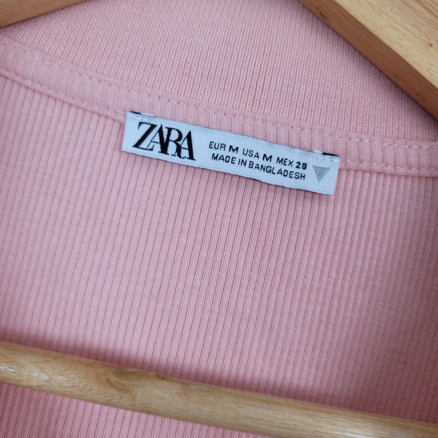 Pink Ribbed Collared Crop Top - Zara (Medium)