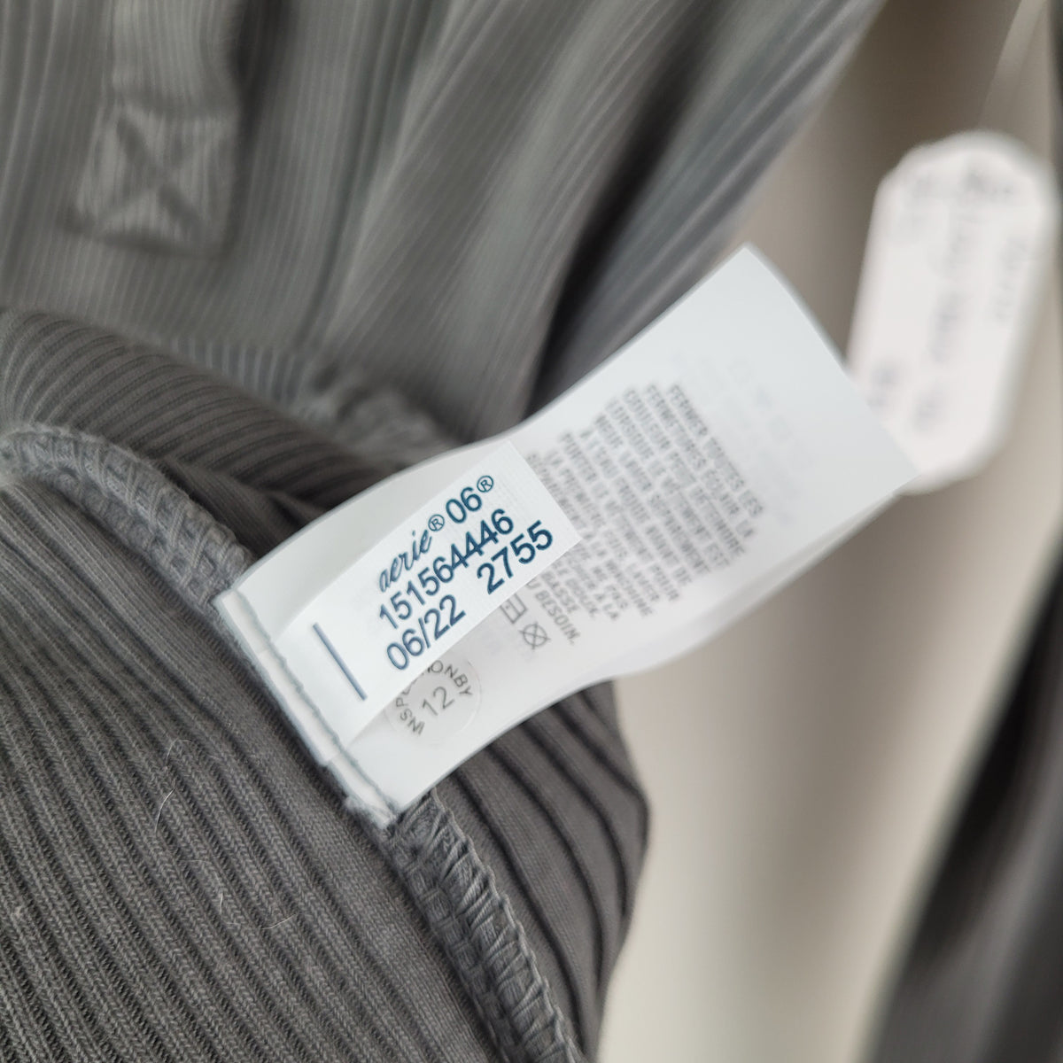 Washed Charcoal Ribbed Henley Long Sleeve Top - Aerie (Size S)