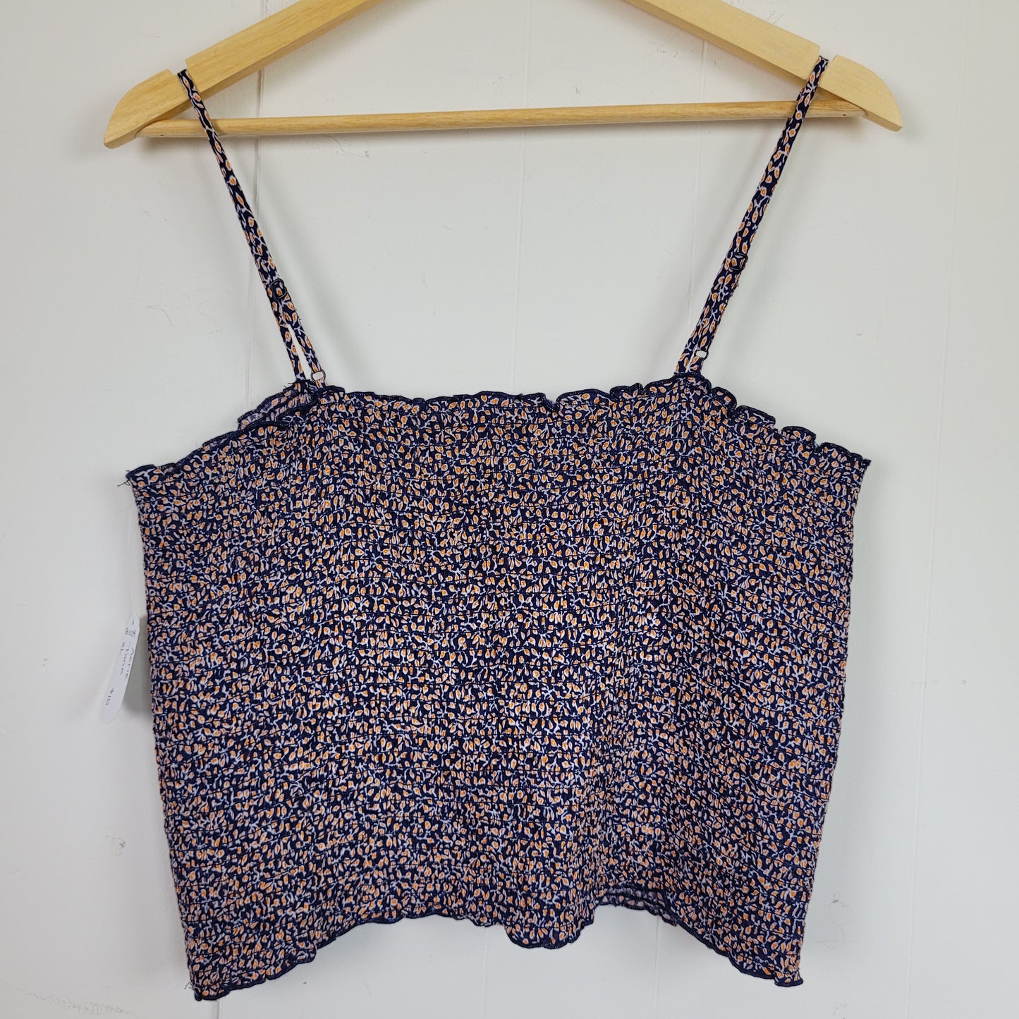 Navy Floral Smocked Cropped Tank Top - Aerie (XL)