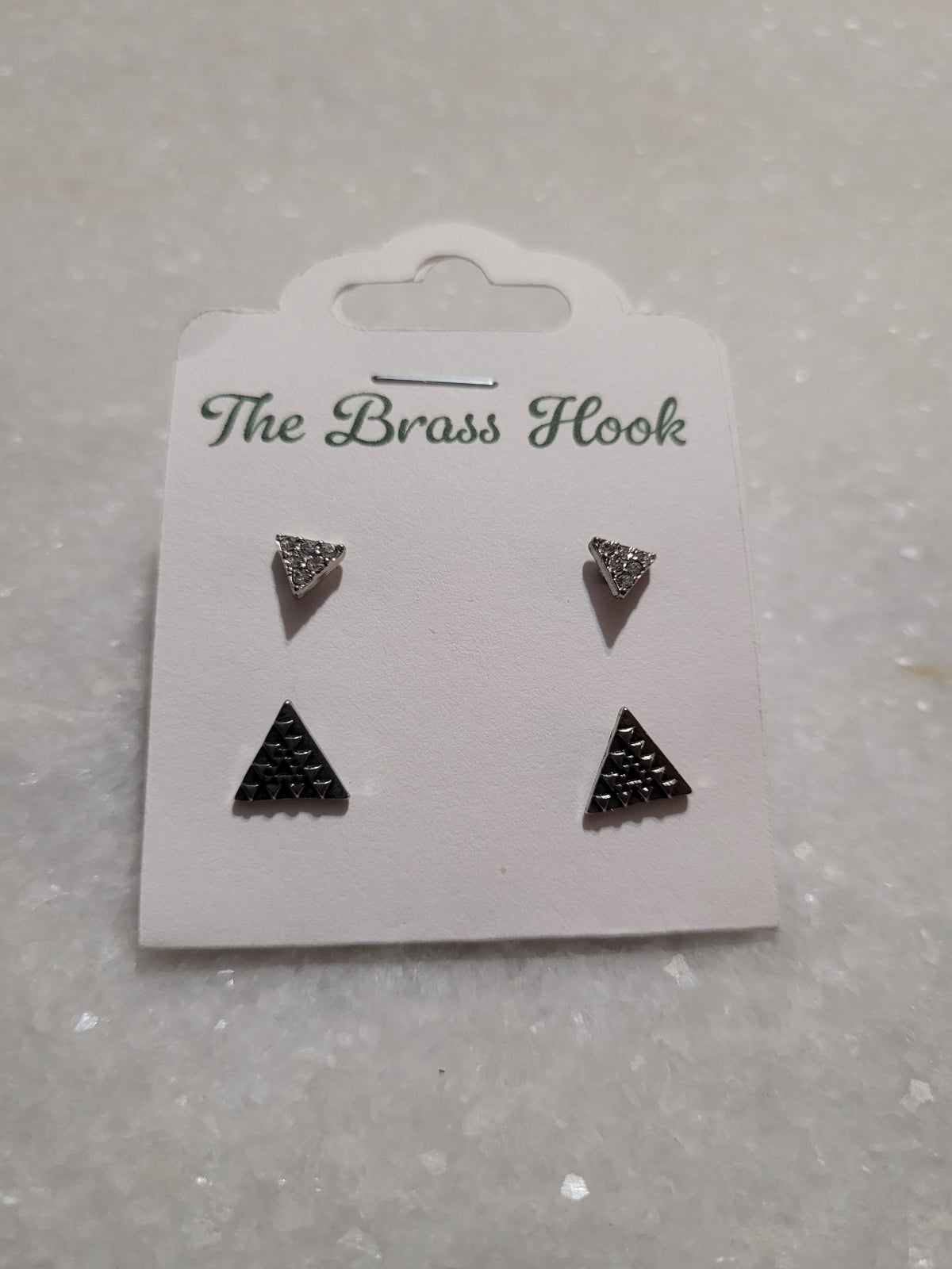 2-Pair Silver Tone Triangle Stud Earrings