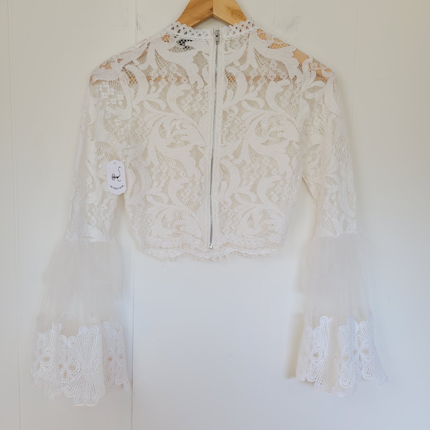 White Lace Bell Sleeve Top - Revamped (XS)