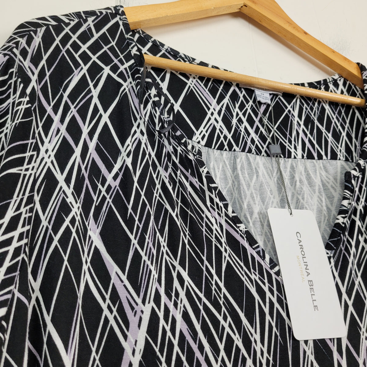 Black,White & Purple Abstract Print Long Sleeve Top - Carolina Belle (2X)