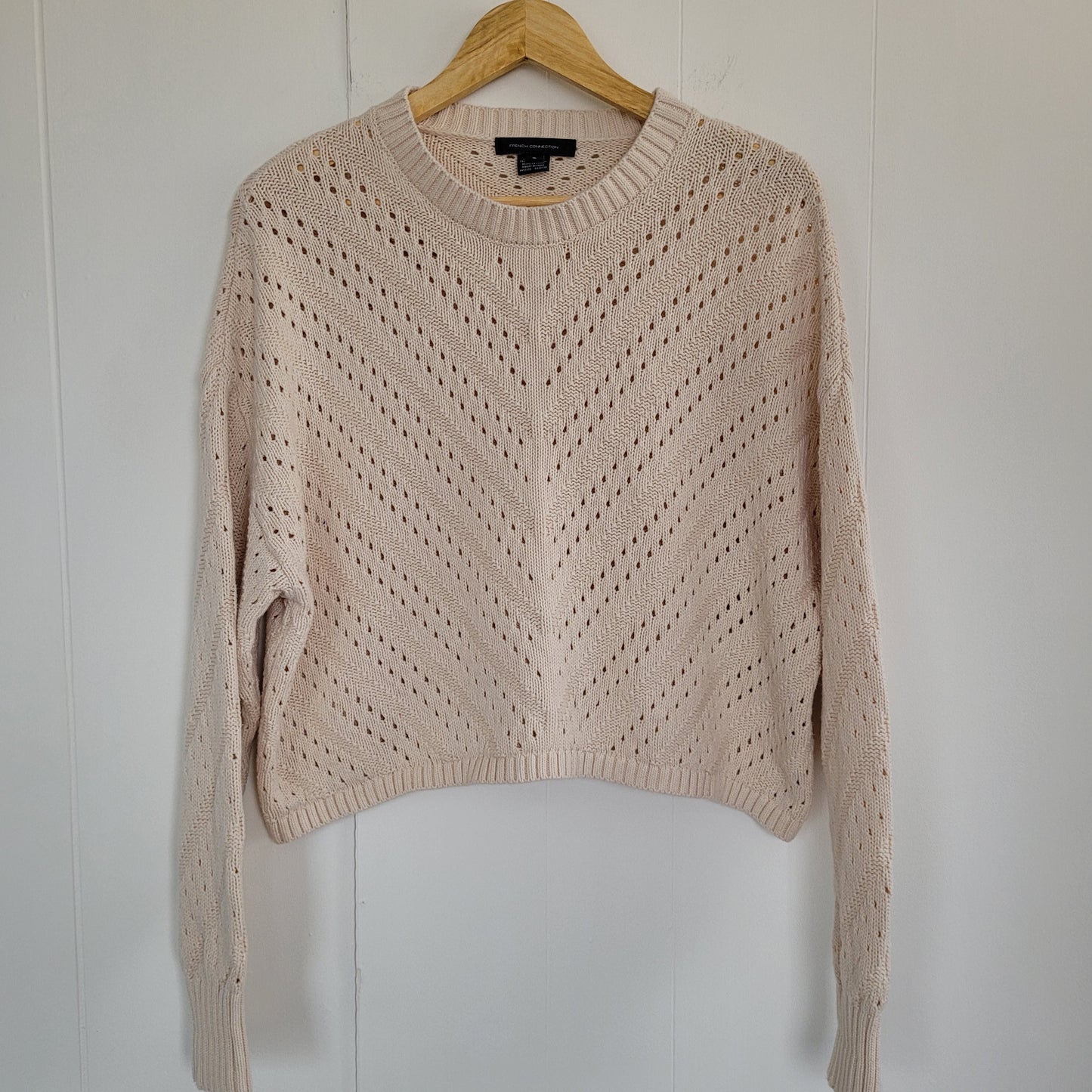Cream Cropped Knit Pointelle Sweater - French Connection (Size S)