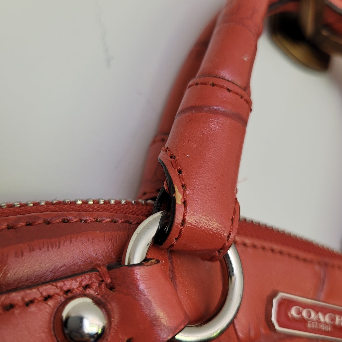 Coral Orange Madison Embossed Leather Satchel - Coach
