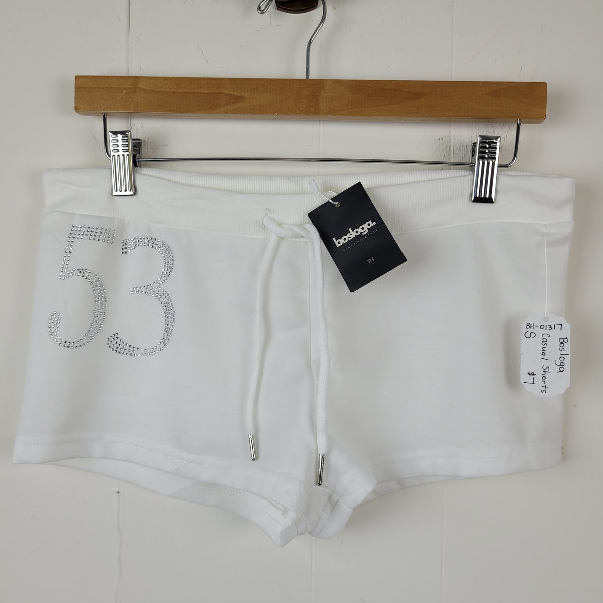 White Rhinestone “53” Lounge Shorts - Bosloga (S)