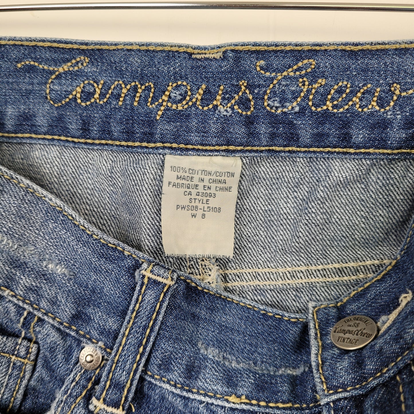 Light Wash Distressed Denim Mini Skirt - Campus Crew (Size 8)