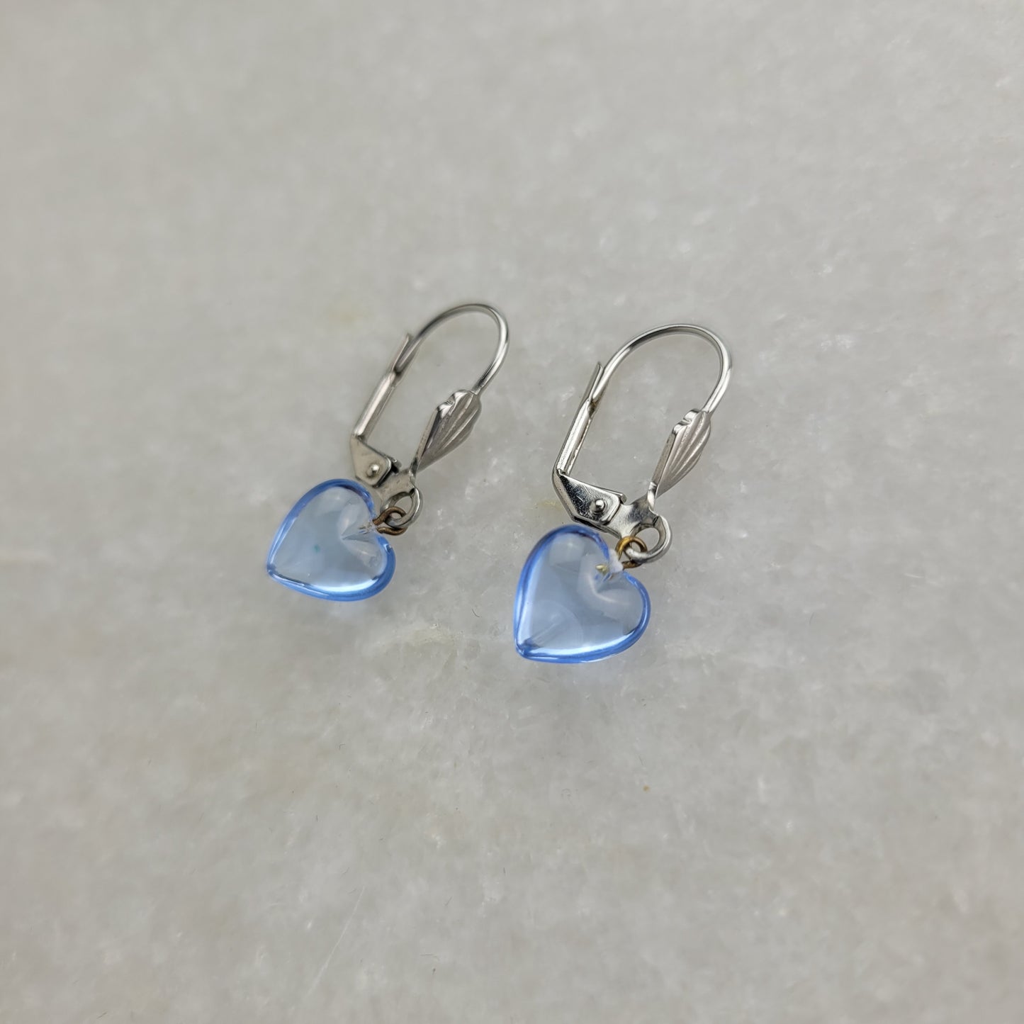 Blue Heart Dangle Leverback Earrings