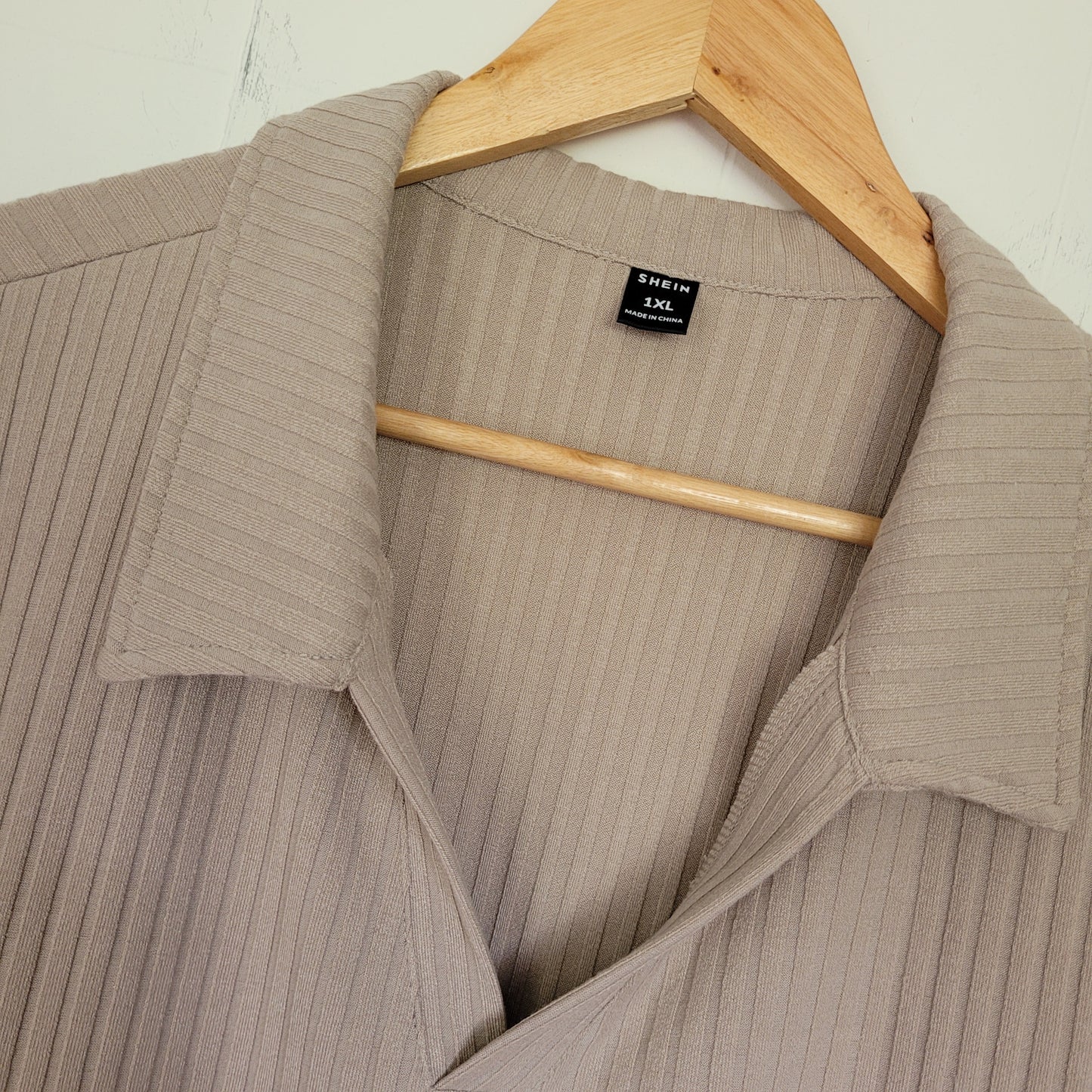 Taupe Ribbed Collared Top - SHEIN (Size 1XL)