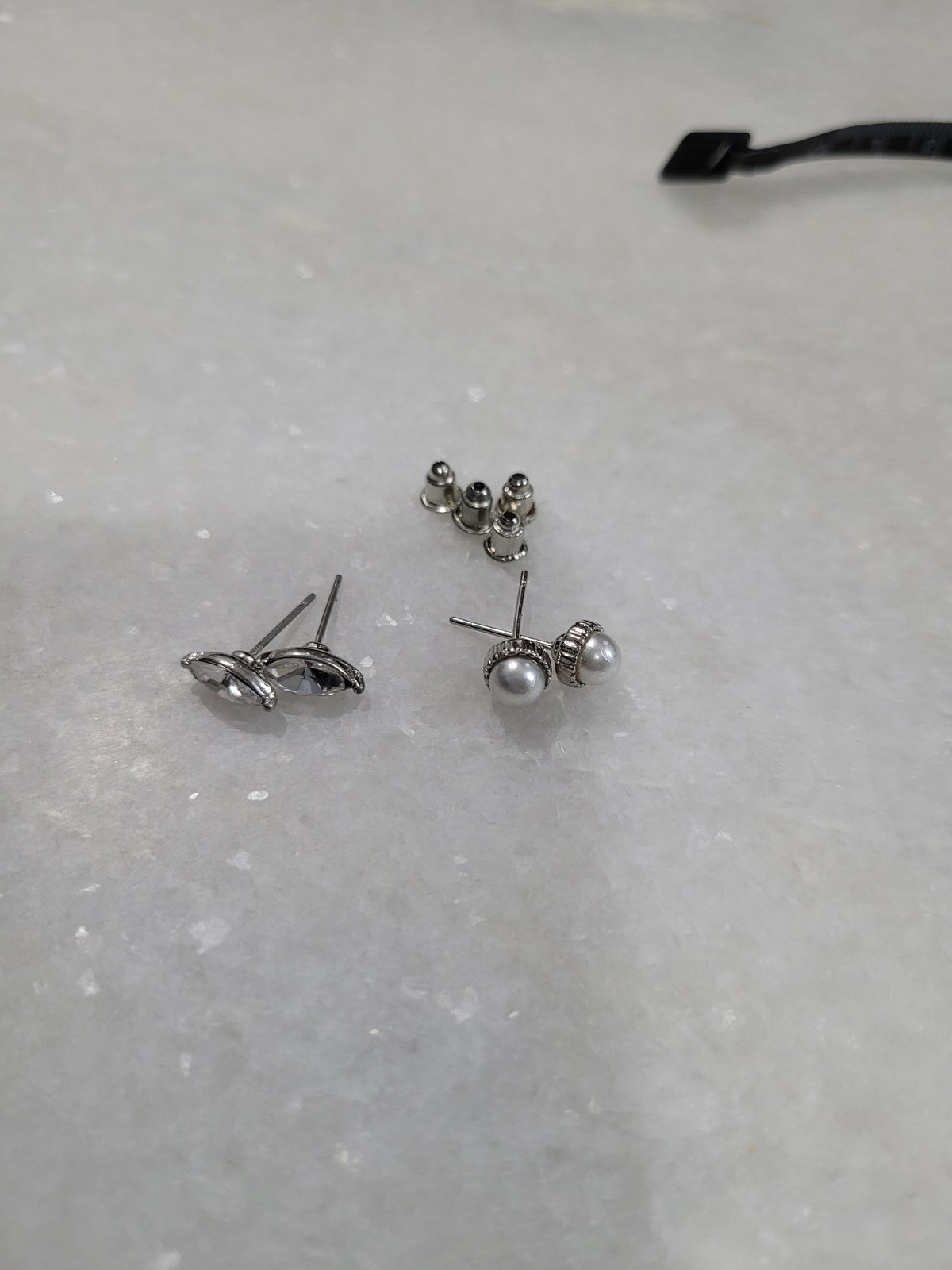 2-Pair Silver Tone Crystal & Faux Pearl Stud Earrings
