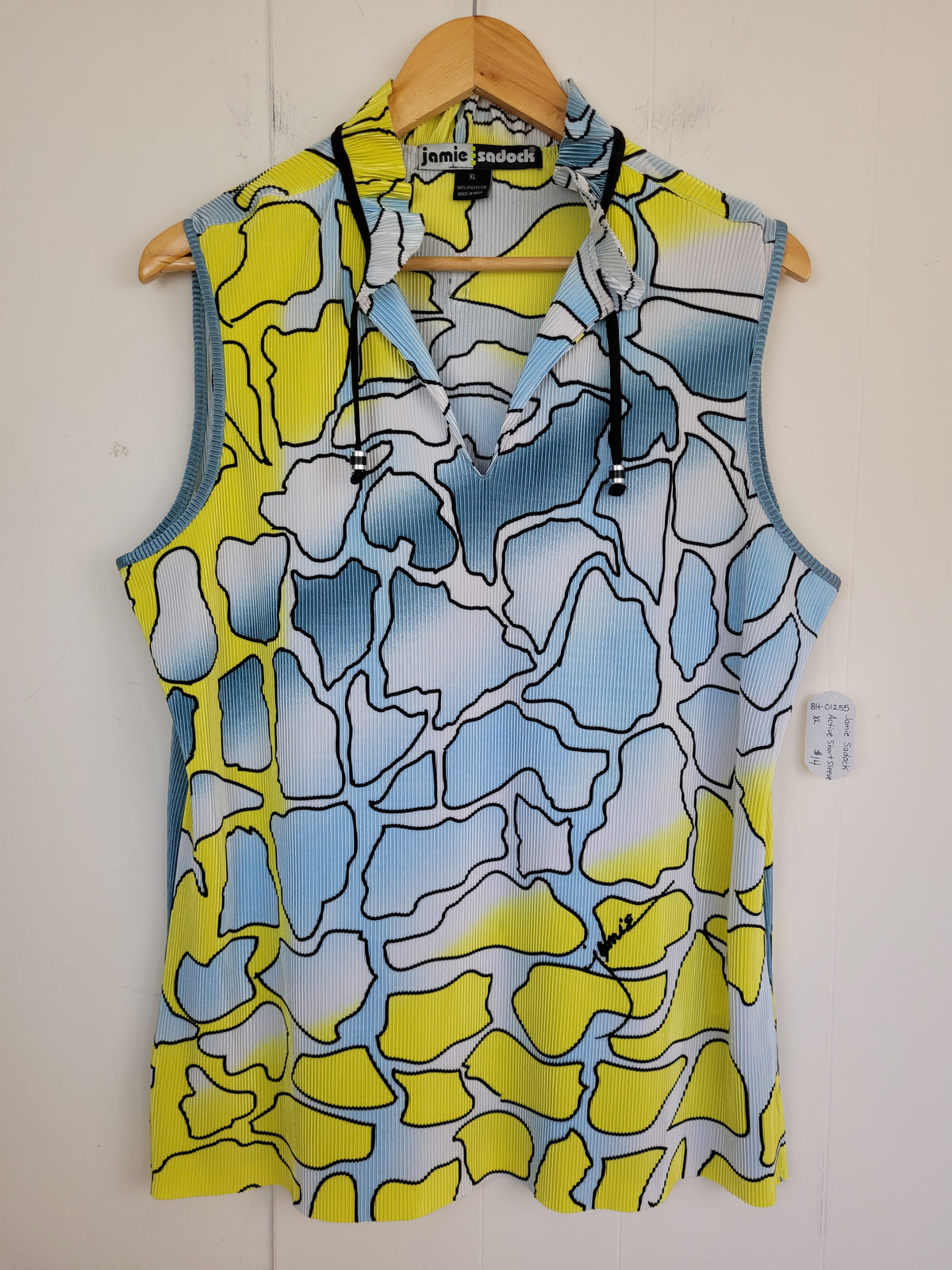 Jamie Sadock XL Blue & Yellow Abstract Print Sleeveless Golf Top