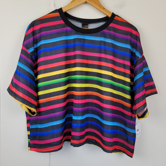 Rainbow Striped Mesh T-Shirt - The Phluid Project (XL)