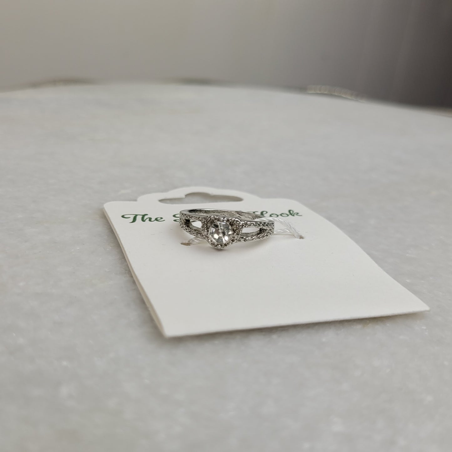 Silver-Tone Heart Crystal Ring