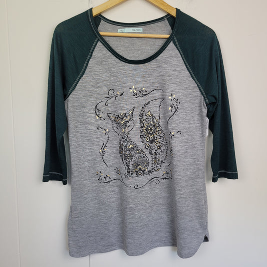 Grey & Teal Fox Graphic Raglan Top - Maurices (M)