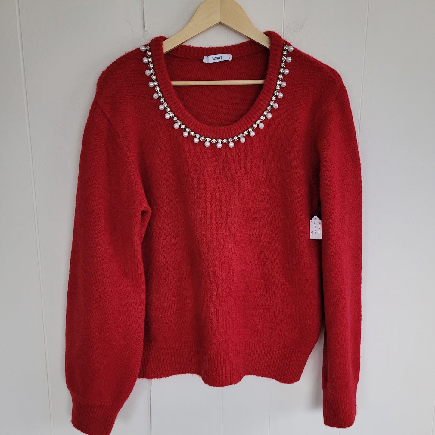 Red Embellished Neckline Knit Sweater - Ricki's (L)