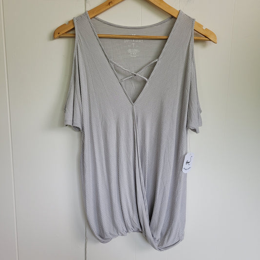 Grey Stripe Cold Shoulder Twist Front Top - Aerie Soft & Sexy (M)