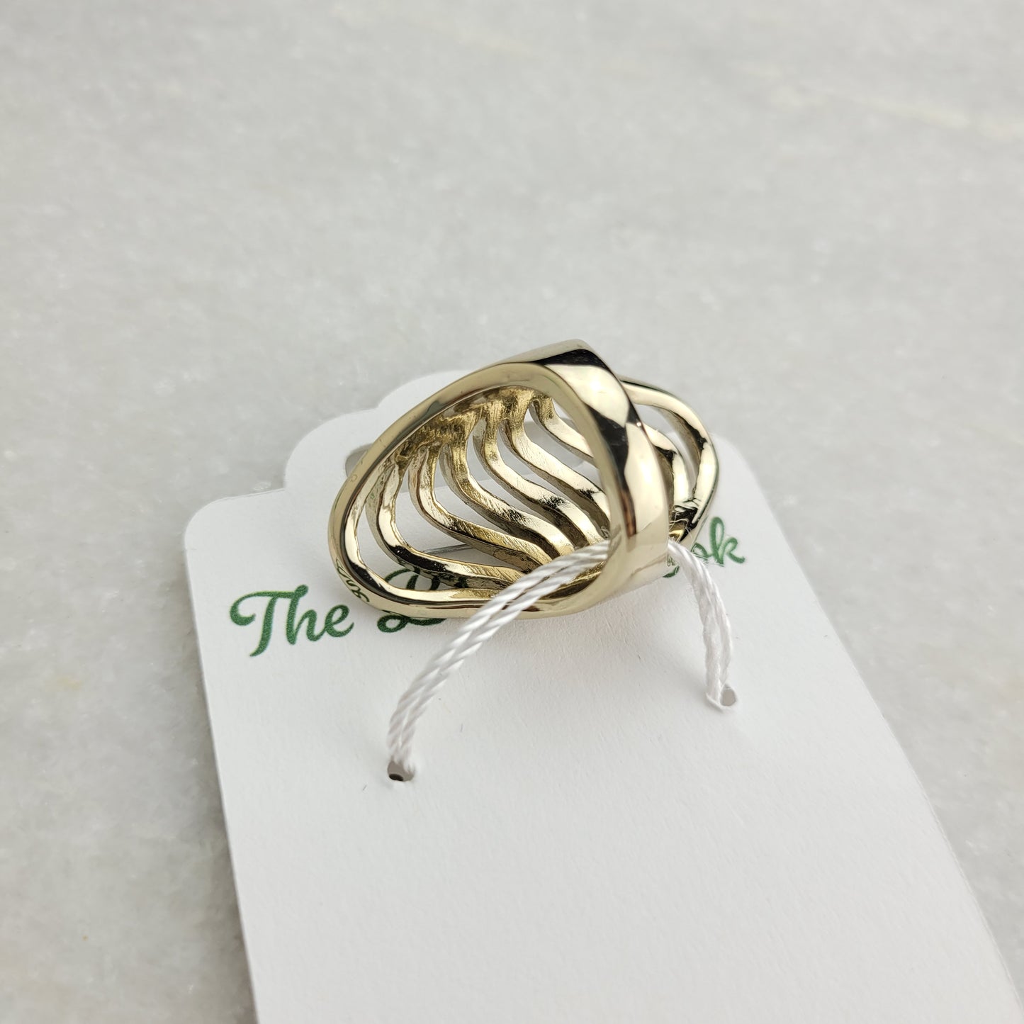 Gold Tone Openwork Rhinestone Statement Ring (Size 6.5–7)