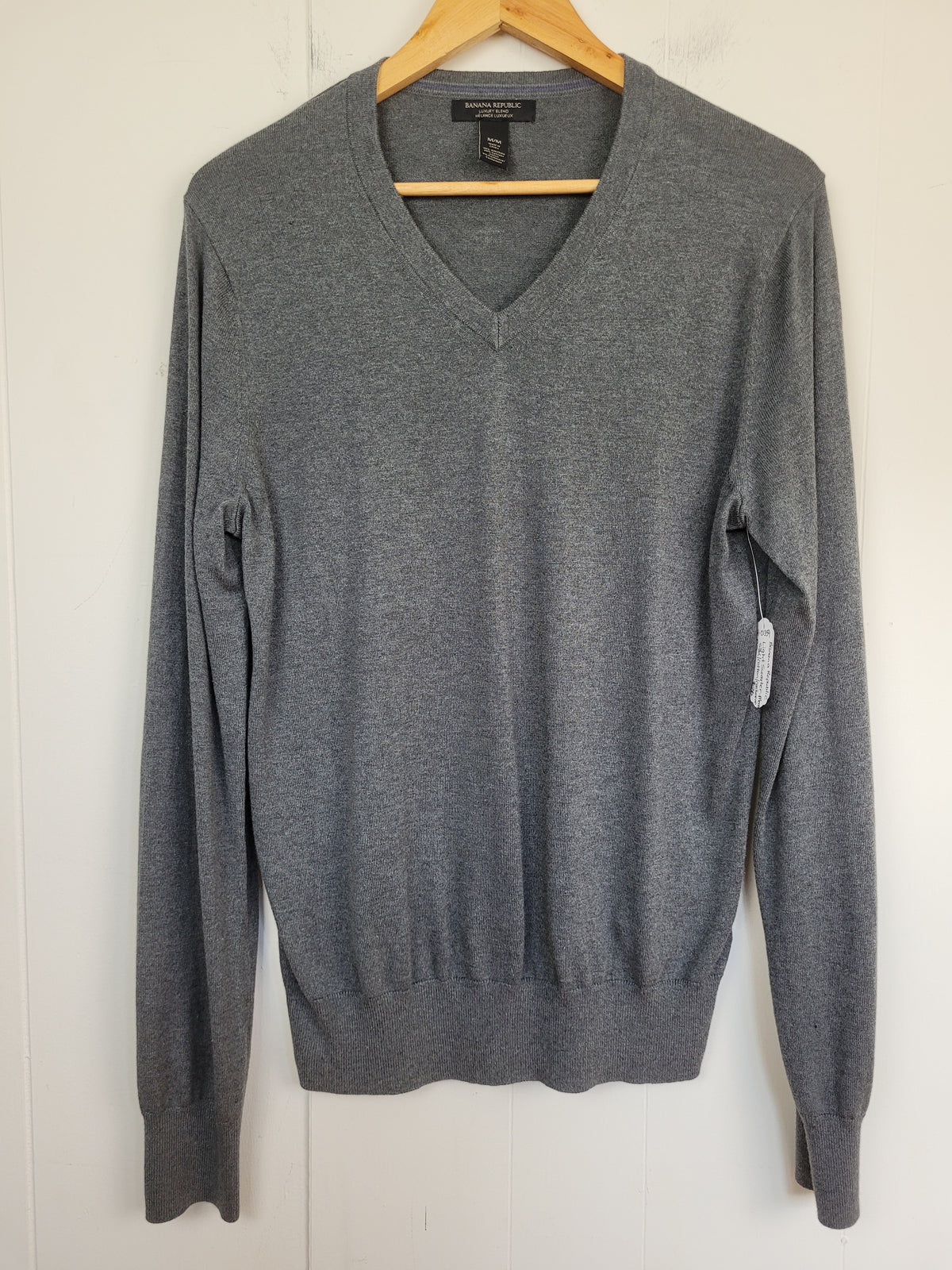 Banana Republic Medium Mens Grey Luxury Blend Silk Cotton Cashmere V-Neck Sweater
