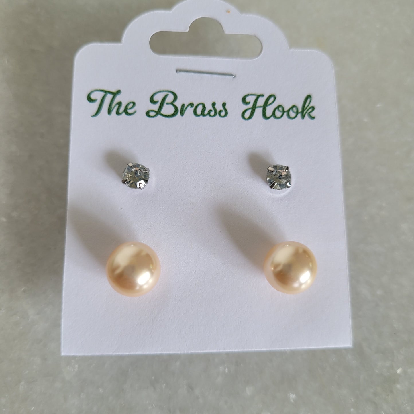 2 Pair Faux Pearl & Clear Crystal Stud Earring Set